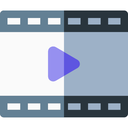 Illustration of a film clip with video play button.