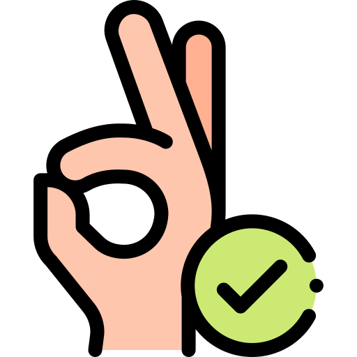 Illustration of a hand making an ‘OK’ gesture, with an accompanying checkmark icon.